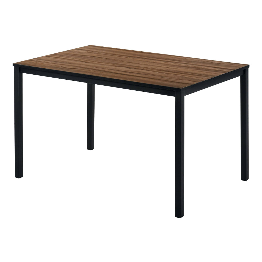 Benjara 3 Piece Dining Table Set, 2 Benches, Brown Wood Grain Top, Black Metal
