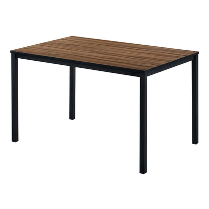 Benjara 3 Piece Dining Table Set, 2 Benches, Brown Wood Grain Top, Black Metal