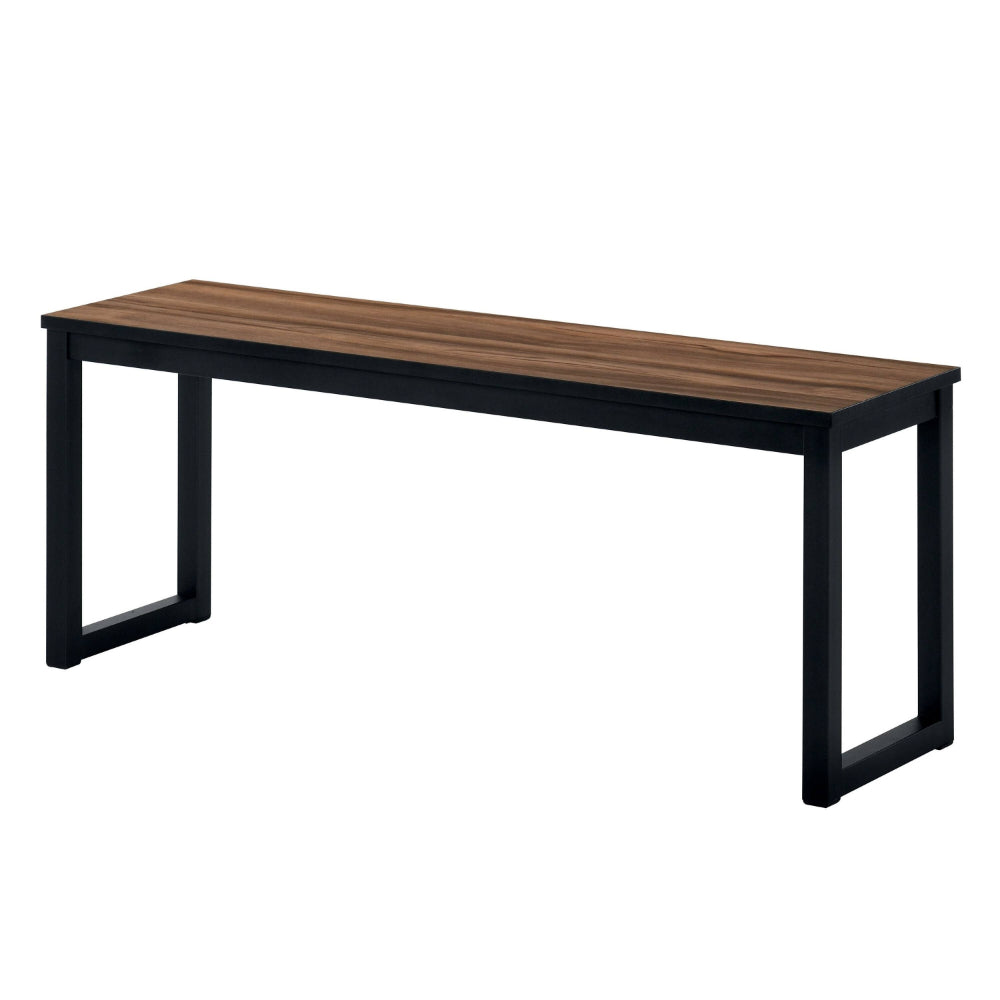 Benjara 3 Piece Dining Table Set, 2 Benches, Brown Wood Grain Top, Black Metal