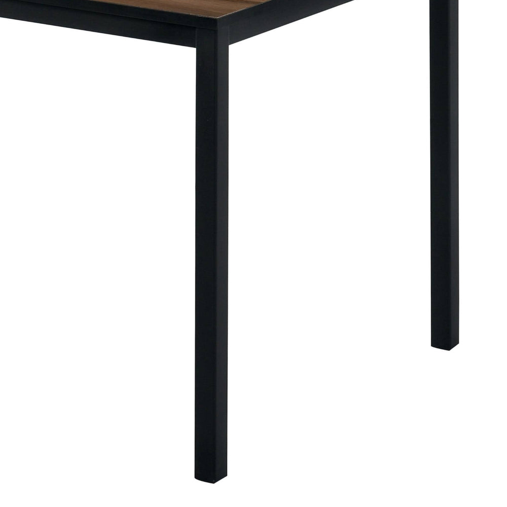 Benjara 3 Piece Dining Table Set, 2 Benches, Brown Wood Grain Top, Black Metal