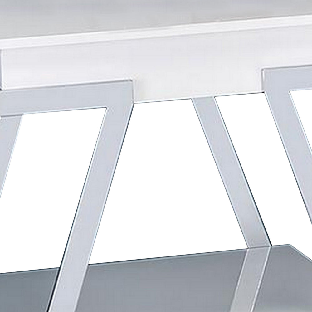 Benjara Tius 26 Inch Side End Table, Open Shelf, Chrome, High Gloss White Finish