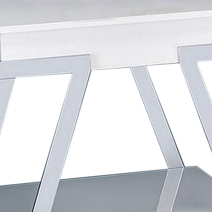 Benjara Tius 26 Inch Side End Table, Open Shelf, Chrome, High Gloss White Finish