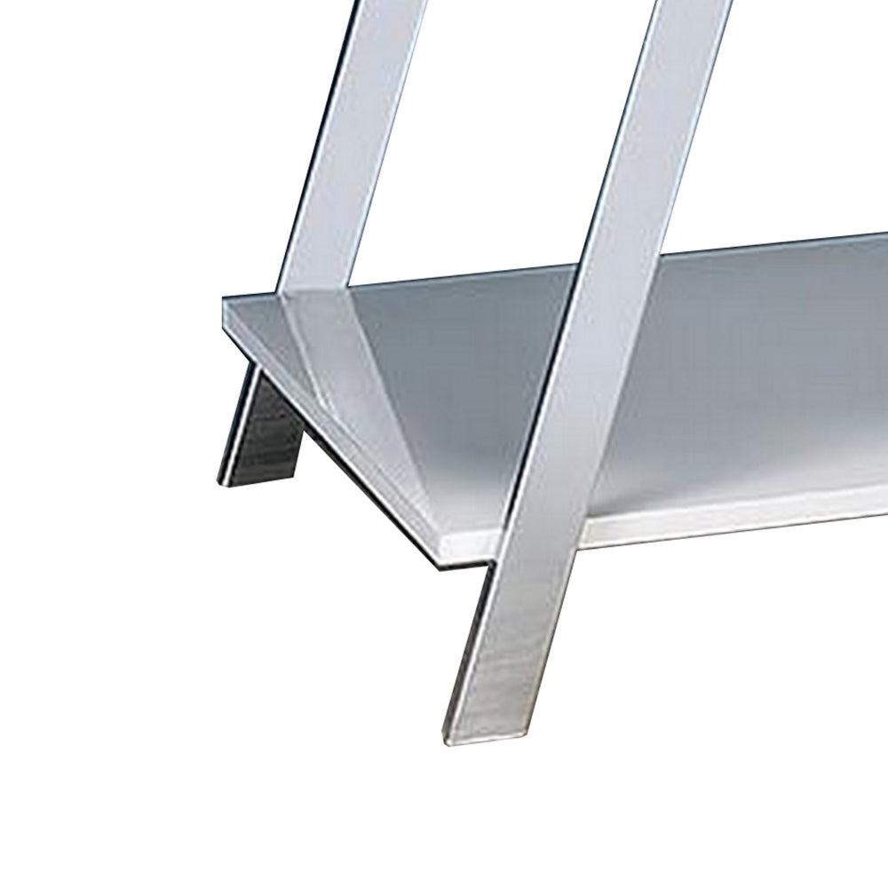 Benjara Tius 26 Inch Side End Table, Open Shelf, Chrome, High Gloss White Finish