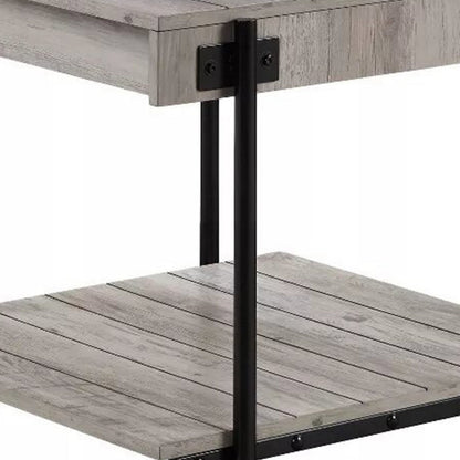 Benjara Loak 24 Inch Side End Table, Plank Design, Caster Wheels, Brown, Black
