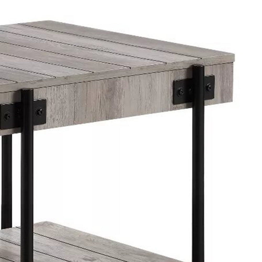 Benjara Loak 24 Inch Side End Table, Plank Design, Caster Wheels, Brown, Black