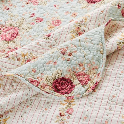 Benjara Rosle 50 x 60 Quilted Throw Blanket with Fill, Rose Flowers, Multicolor