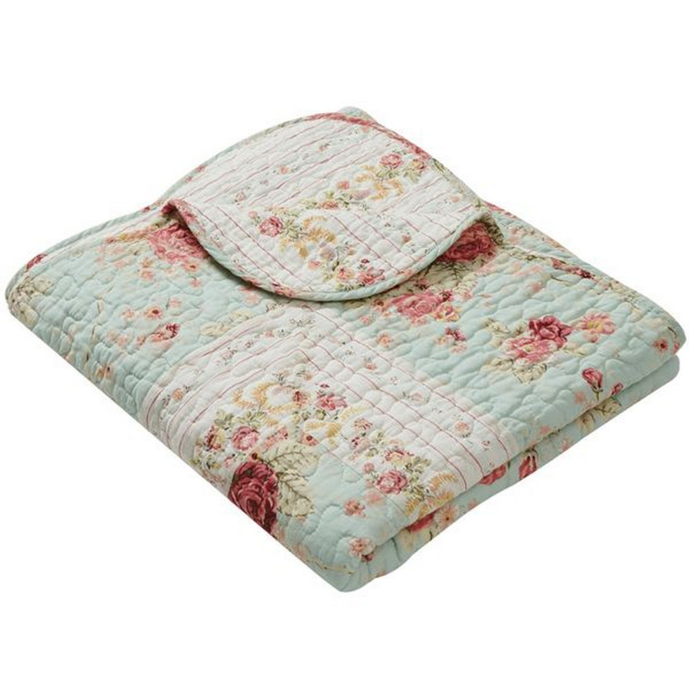 Benjara Rosle 50 x 60 Quilted Throw Blanket with Fill, Rose Flowers, Multicolor