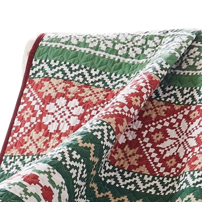 Benjara Live 50 x 60 Quilted Throw Blanket, Dutch Velvet, Winter Print, Green, Red