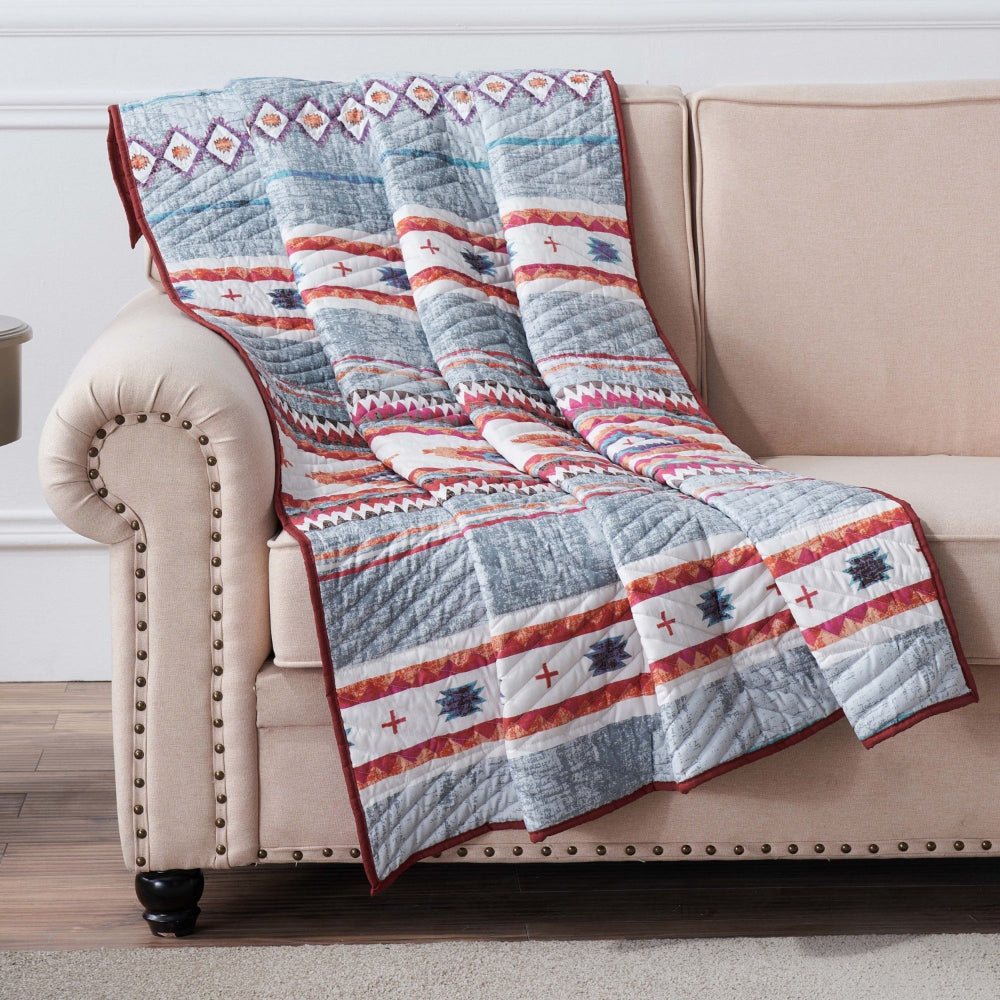 Benjara Pimi 50 x 60 Quilted Throw Blanket, Polyester Fill, Southwest Boho Style