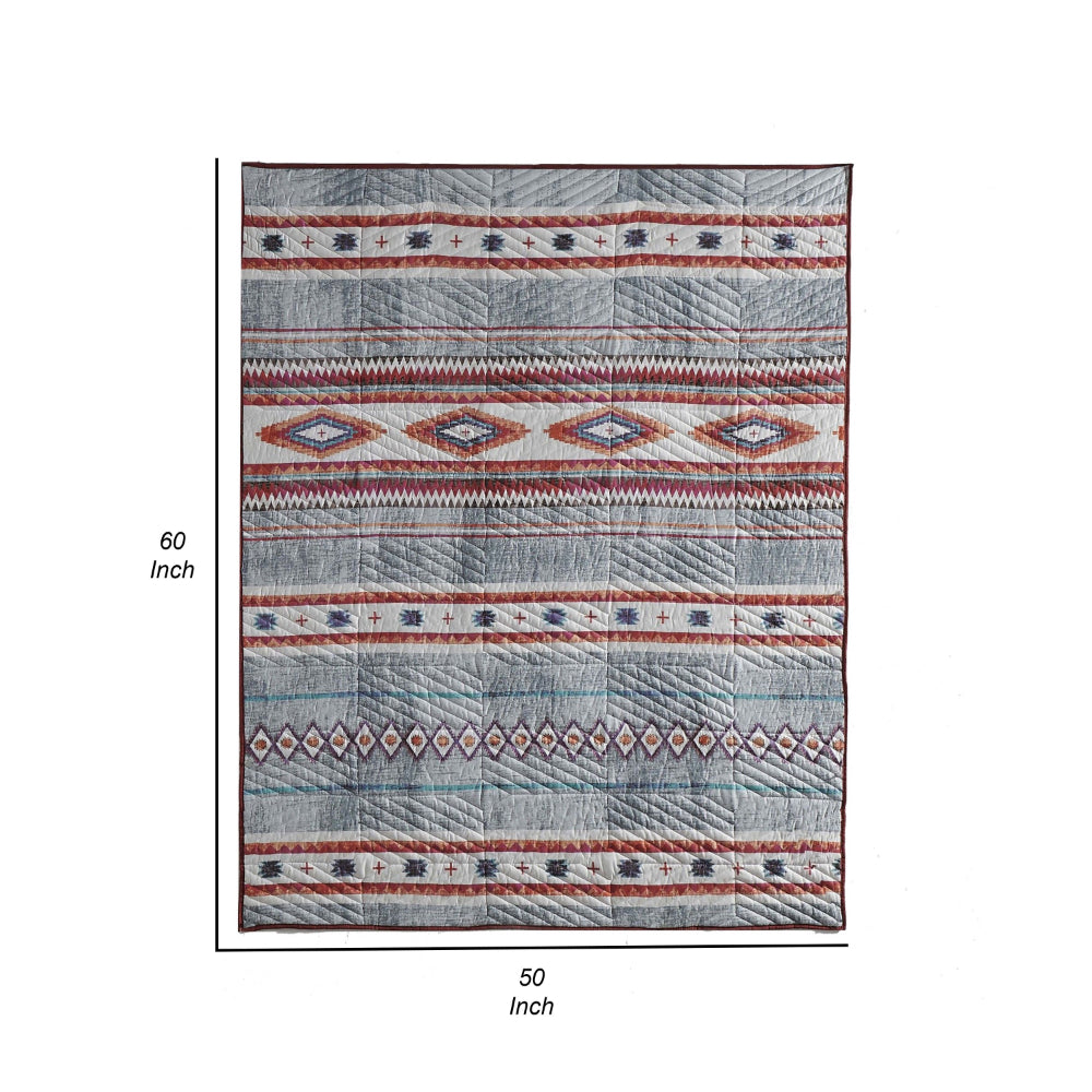 Benjara Pimi 50 x 60 Quilted Throw Blanket, Polyester Fill, Southwest Boho Style