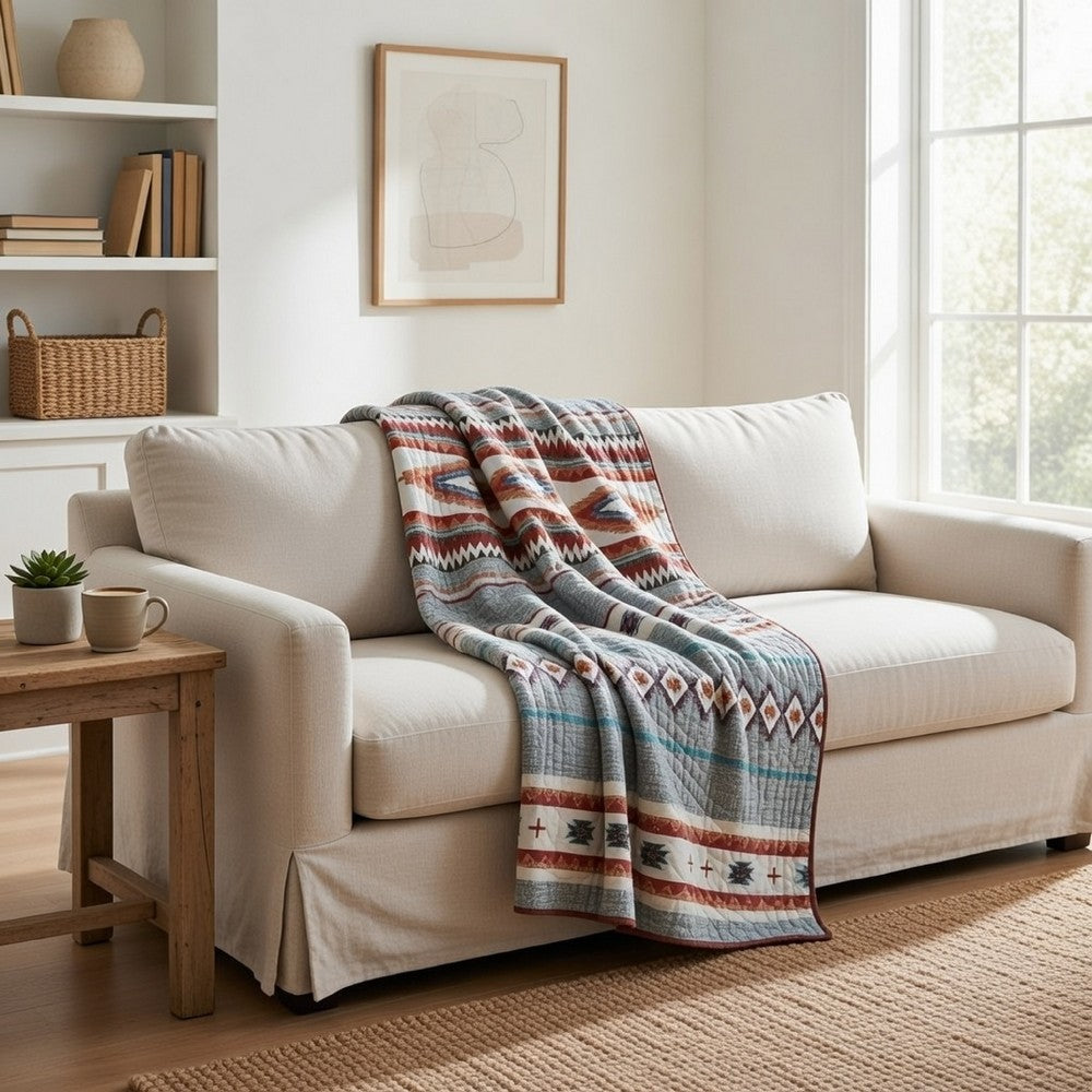 Benjara Pimi 50 x 60 Quilted Throw Blanket, Polyester Fill, Southwest Boho Style