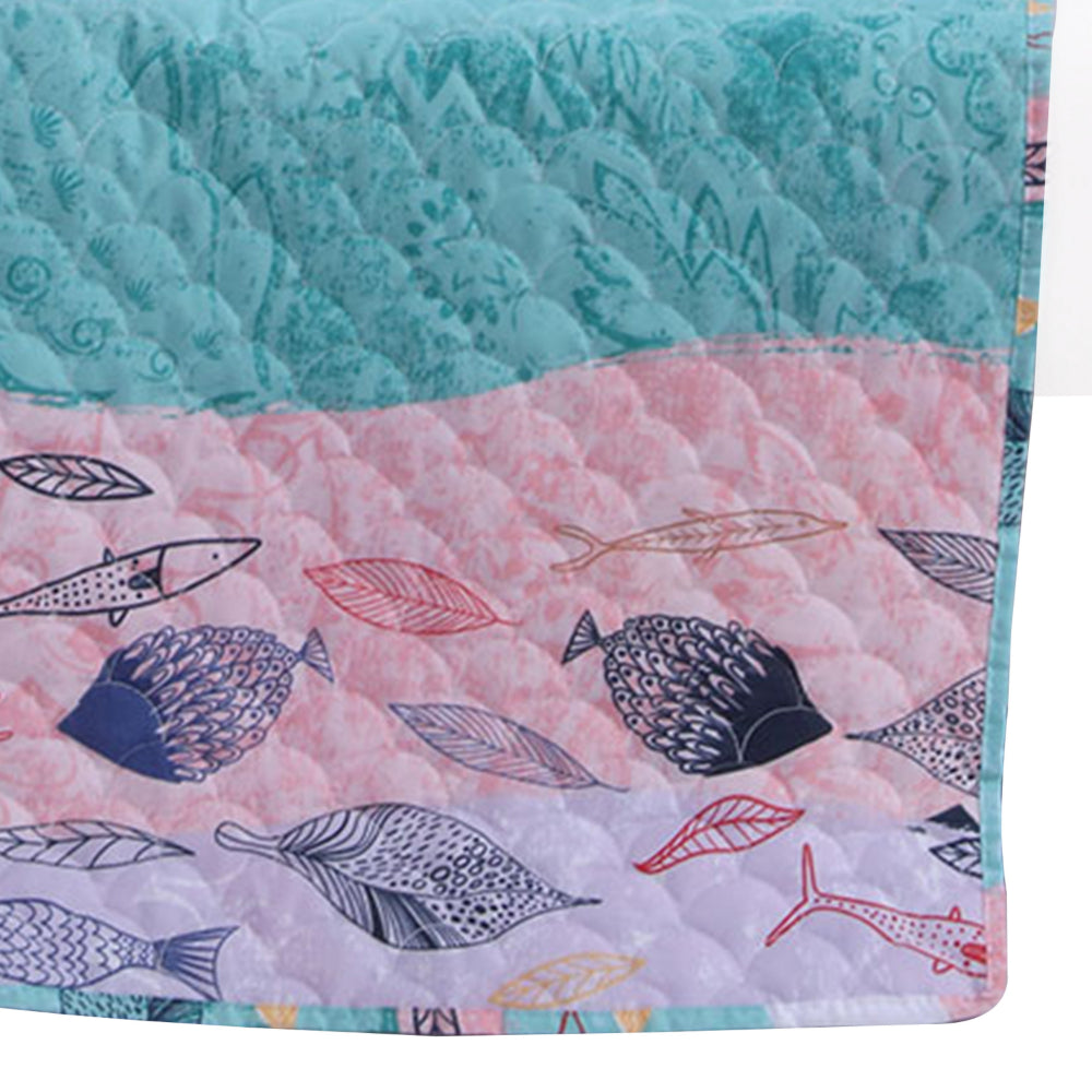 Benjara Wini 50 x 60 Inch Quilted Throw Blanket with Fill, Mermaid, Blue, Pink