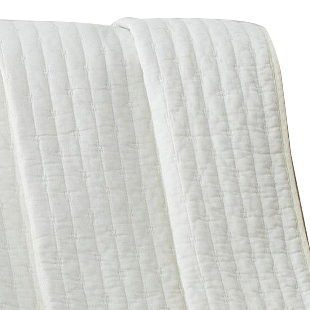 Benjara Xumi 50 x 60 Inch Quilted Throw Blanket, Channel Quilting, Antique White