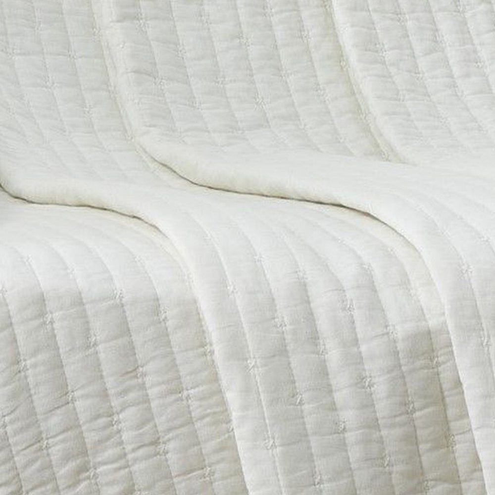Benjara Xumi 50 x 60 Inch Quilted Throw Blanket, Channel Quilting, Antique White