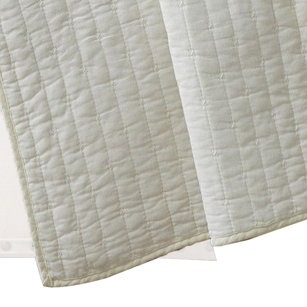 Benjara Xumi 50 x 60 Inch Quilted Throw Blanket, Channel Quilting, Antique White