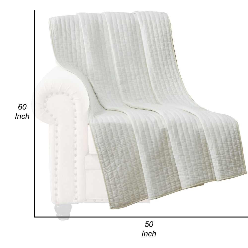 Benjara Xumi 50 x 60 Inch Quilted Throw Blanket, Channel Quilting, Antique White