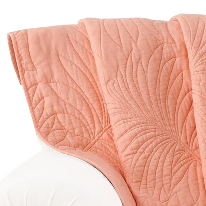 Benjara Xumi 50 x 60 Inch Quilted Throw Blanket, Frond Quilting, Coral Pink Cotton