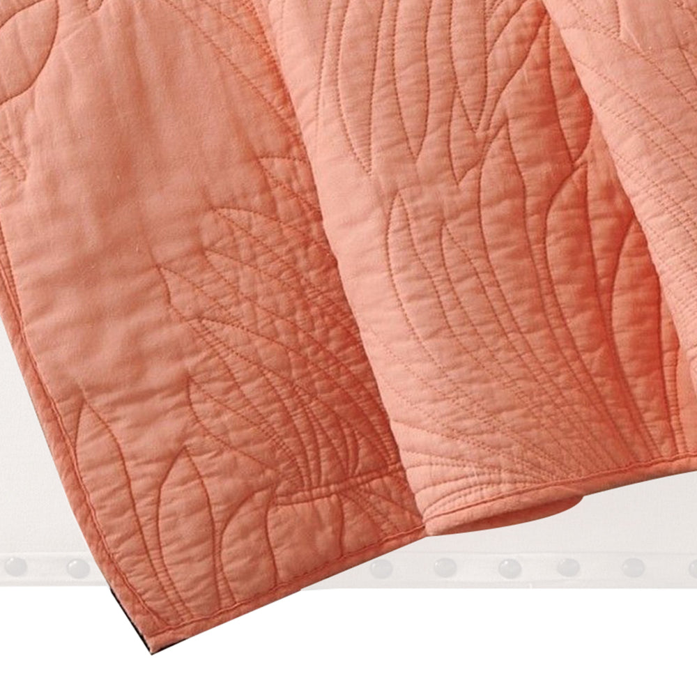 Benjara Xumi 50 x 60 Inch Quilted Throw Blanket, Frond Quilting, Coral Pink Cotton