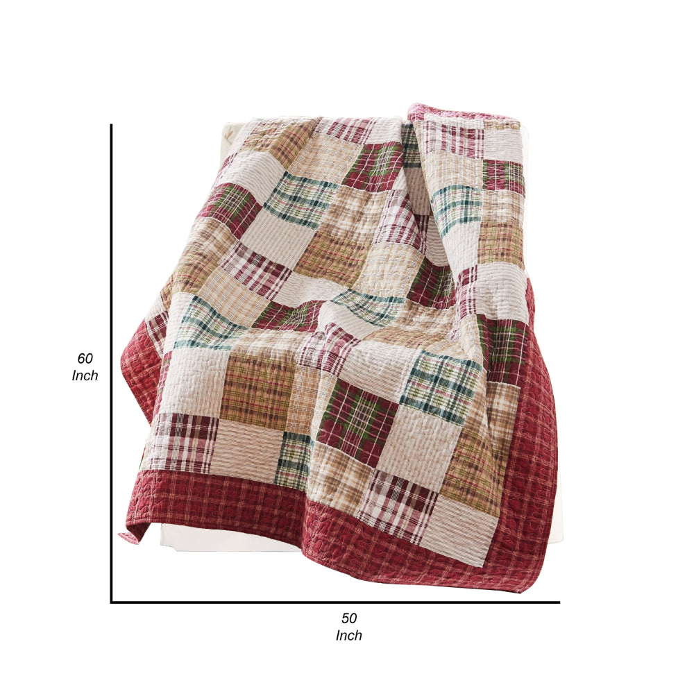 Benjara Evi 50 x 60 Inch Quilted Patchwork Throw Blanket, Soft Multicolor Cotton
