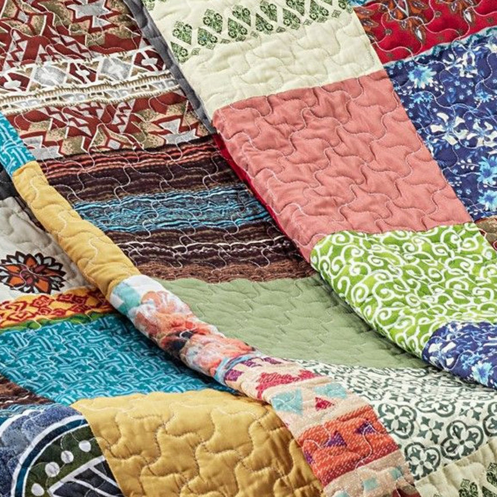 Benjara Lily 50 x 60 Inch Quilted Patchwork Throw Blanket, Multicolor Cotton Strips