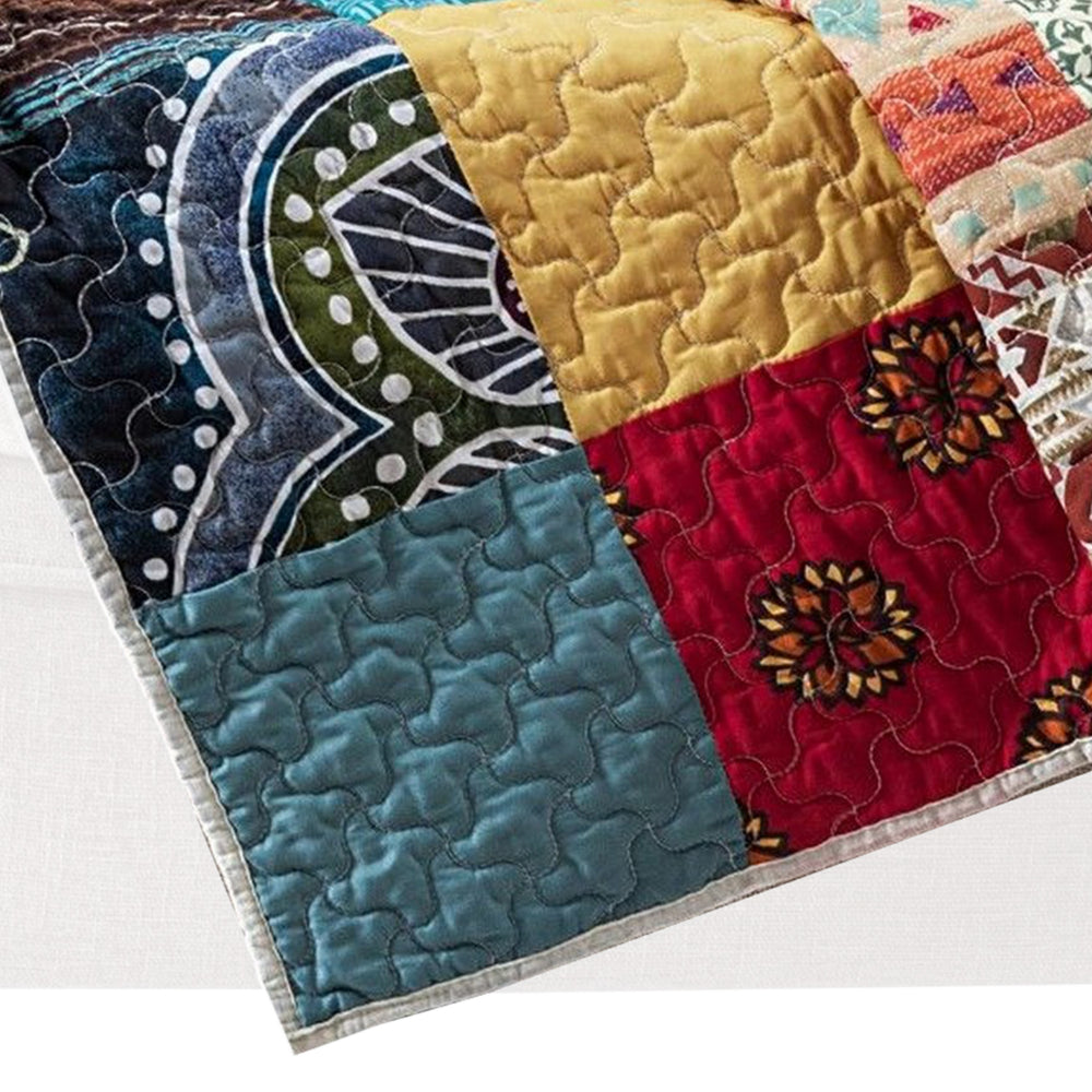 Benjara Lily 50 x 60 Inch Quilted Patchwork Throw Blanket, Multicolor Cotton Strips