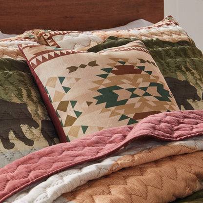 Benjara Kip 18 Inch Throw Pillow, Geometric Southwest Motifs, Natural Brown Finish