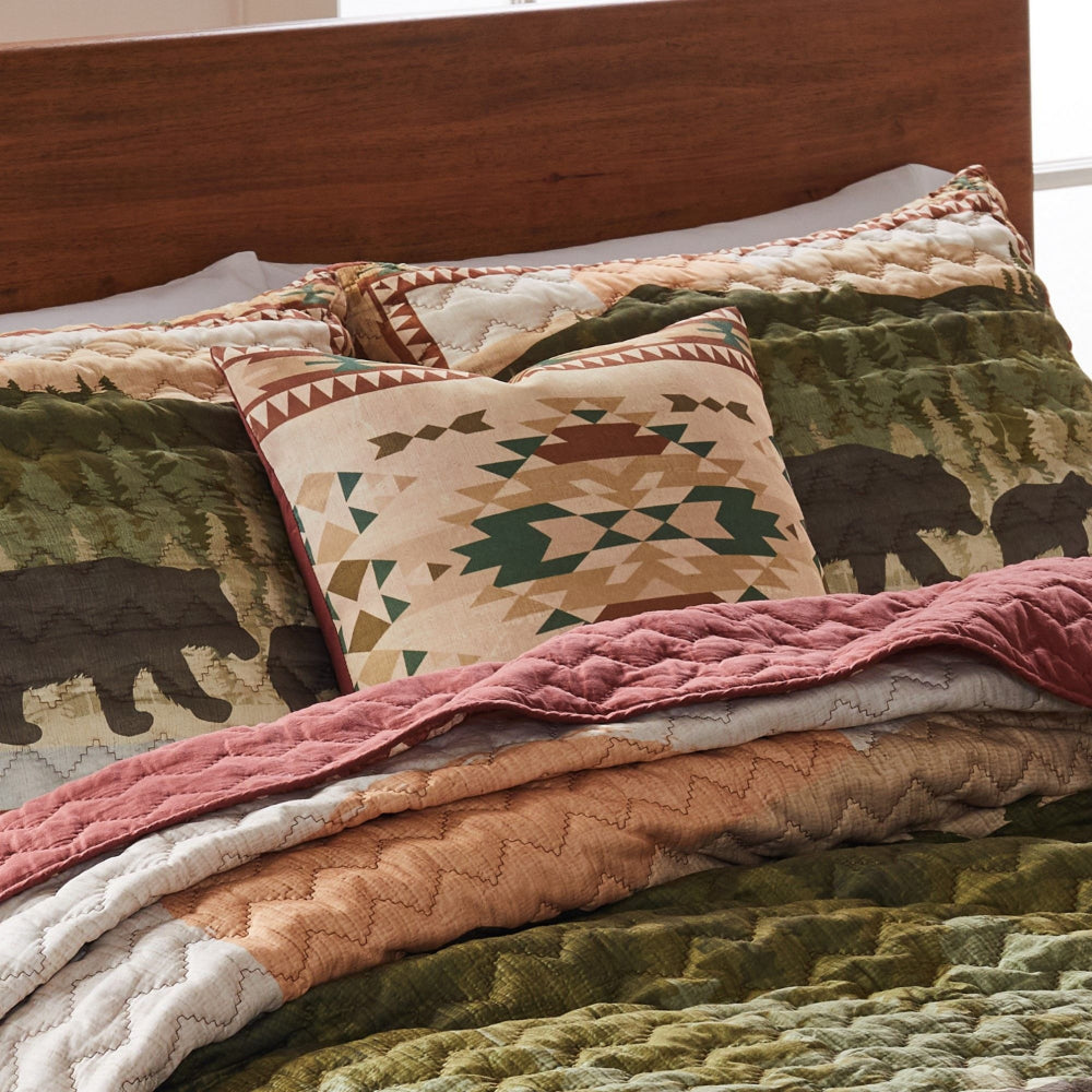 Benjara Kip 18 Inch Throw Pillow, Geometric Southwest Motifs, Natural Brown Finish