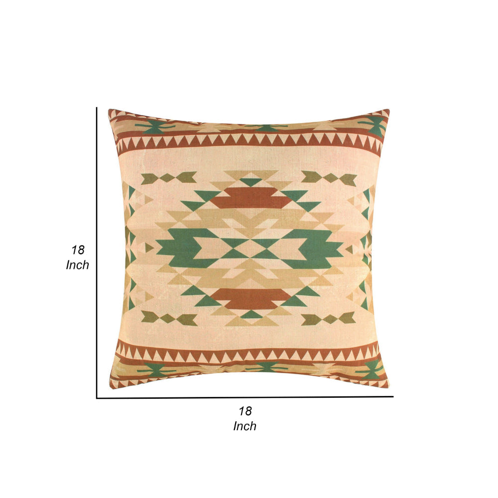 Benjara Kip 18 Inch Throw Pillow, Geometric Southwest Motifs, Natural Brown Finish