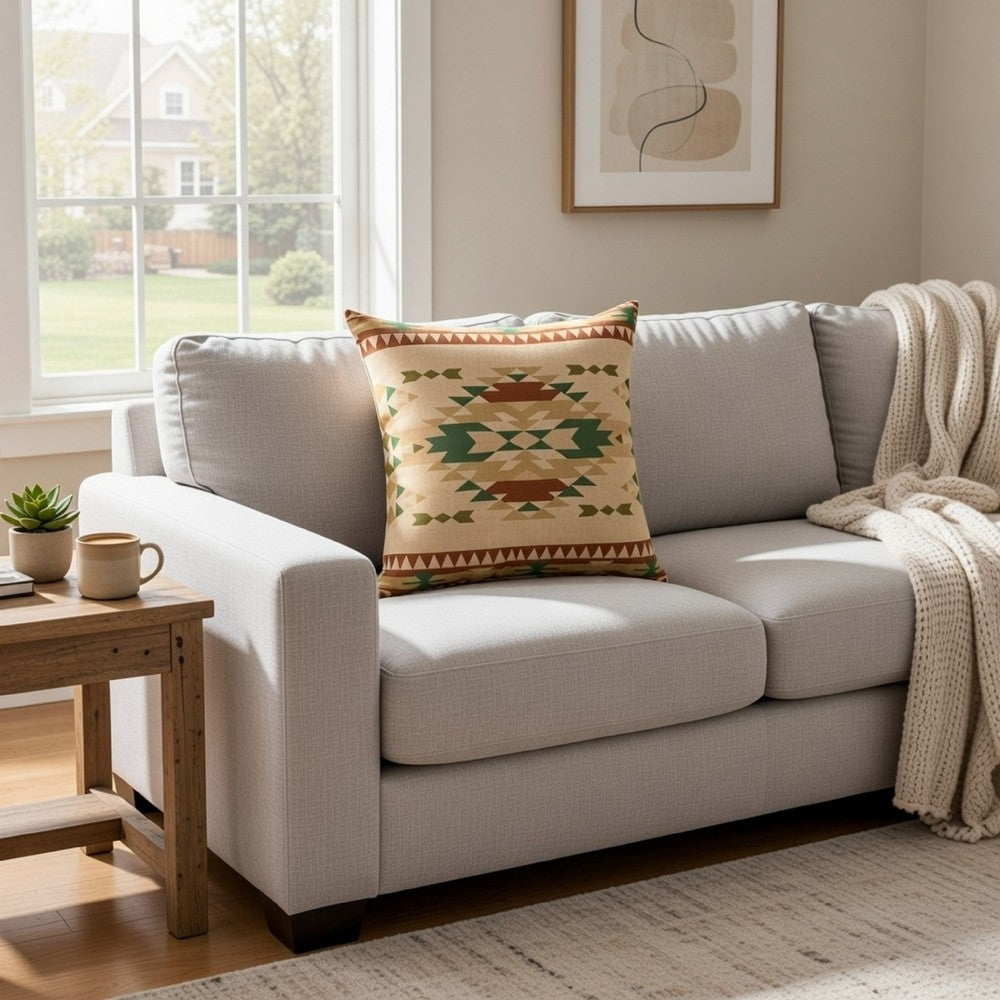 Benjara Kip 18 Inch Throw Pillow, Geometric Southwest Motifs, Natural Brown Finish