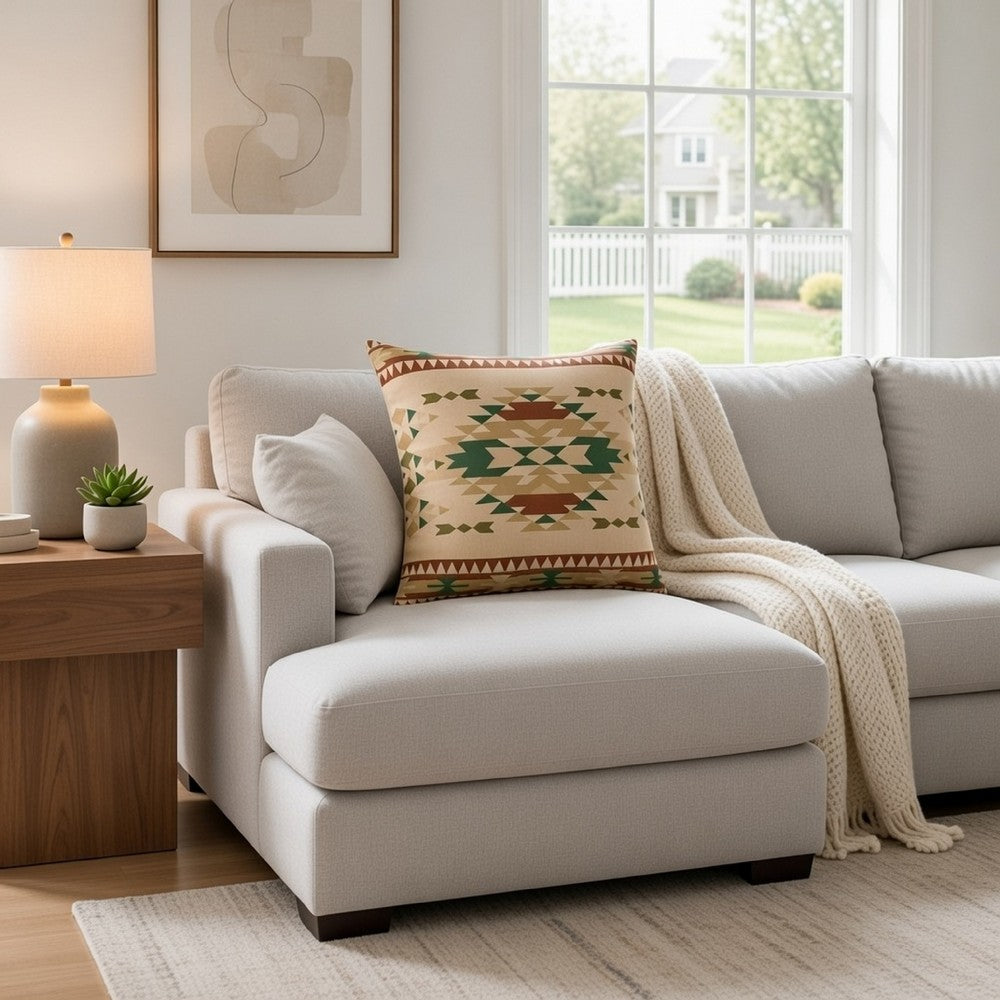 Benjara Kip 18 Inch Throw Pillow, Geometric Southwest Motifs, Natural Brown Finish