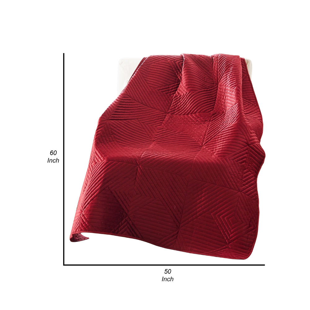 Benjara Ahab 50 x 60 Inch Quilted Throw Blanket with Fill, Dutch Velvet Face, Red