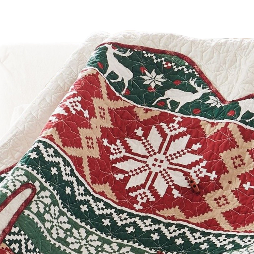 Benjara 50 x 60 Inch Cotton Quilted Throw Blanket, Christmas Sweater Print, Red