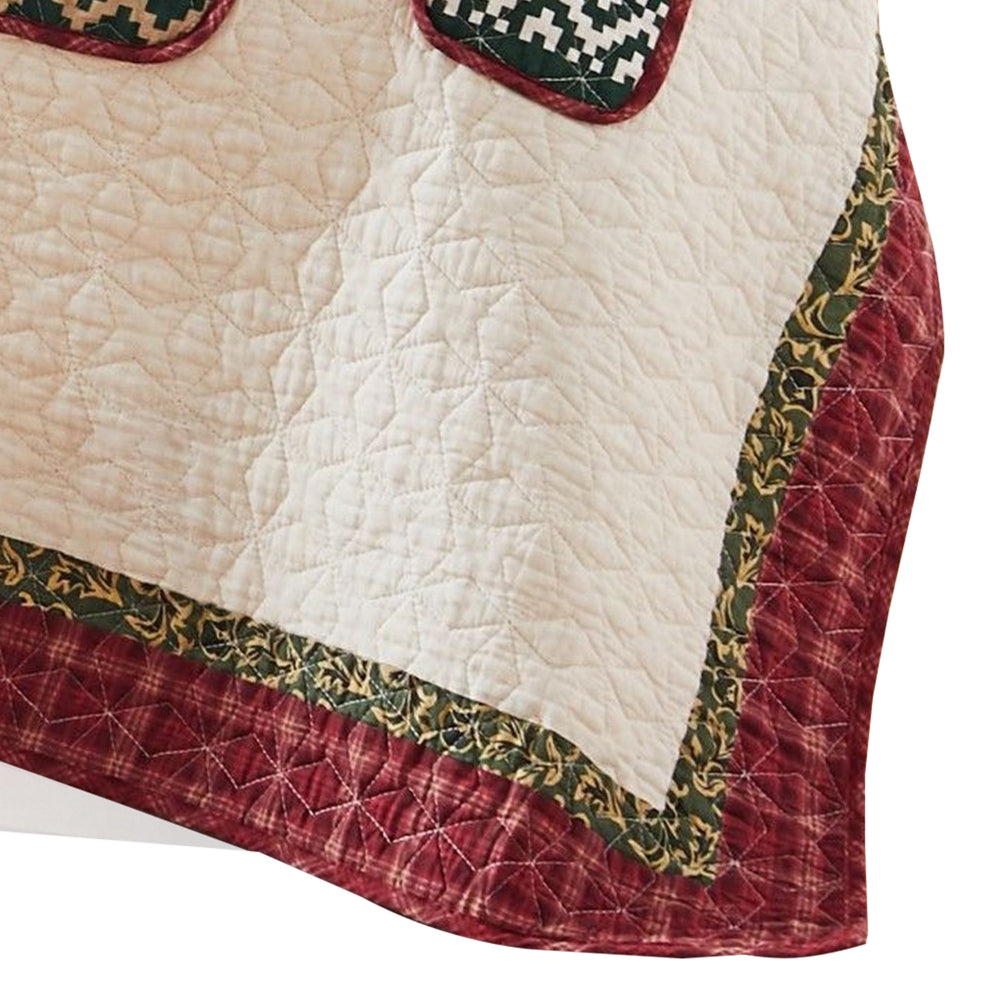 Benjara 50 x 60 Inch Cotton Quilted Throw Blanket, Christmas Sweater Print, Red