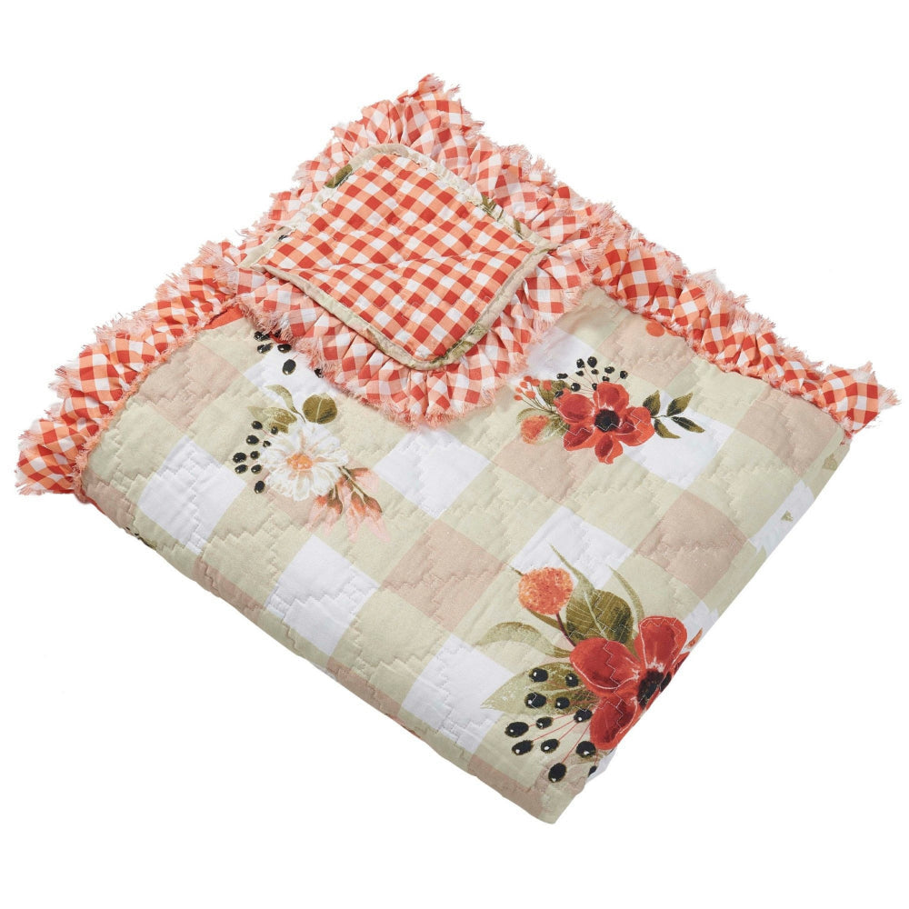 Benjara Lire 50 x 60 Inch Quilted Throw Blanket with Fill, Windflower Print, Red
