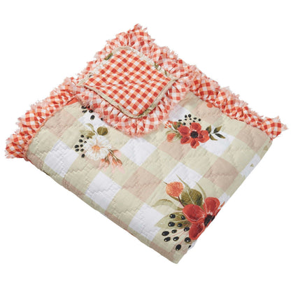 Benjara Lire 50 x 60 Inch Quilted Throw Blanket with Fill, Windflower Print, Red