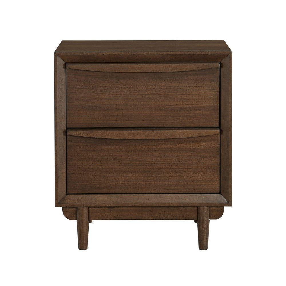 Benjara Soly 27 Inch Nightstand, 2 Drawers, USB Port, Lip Pull Handles, Brown