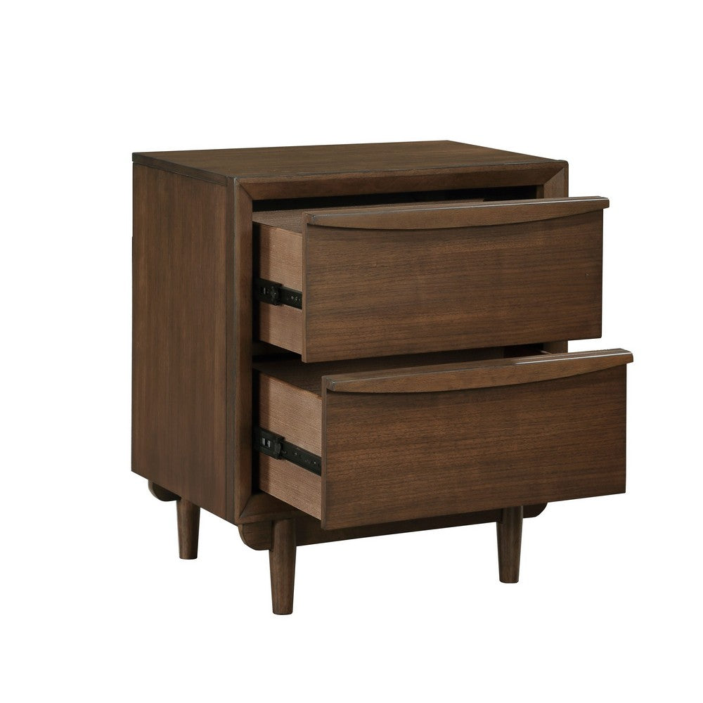 Benjara Soly 27 Inch Nightstand, 2 Drawers, USB Port, Lip Pull Handles, Brown