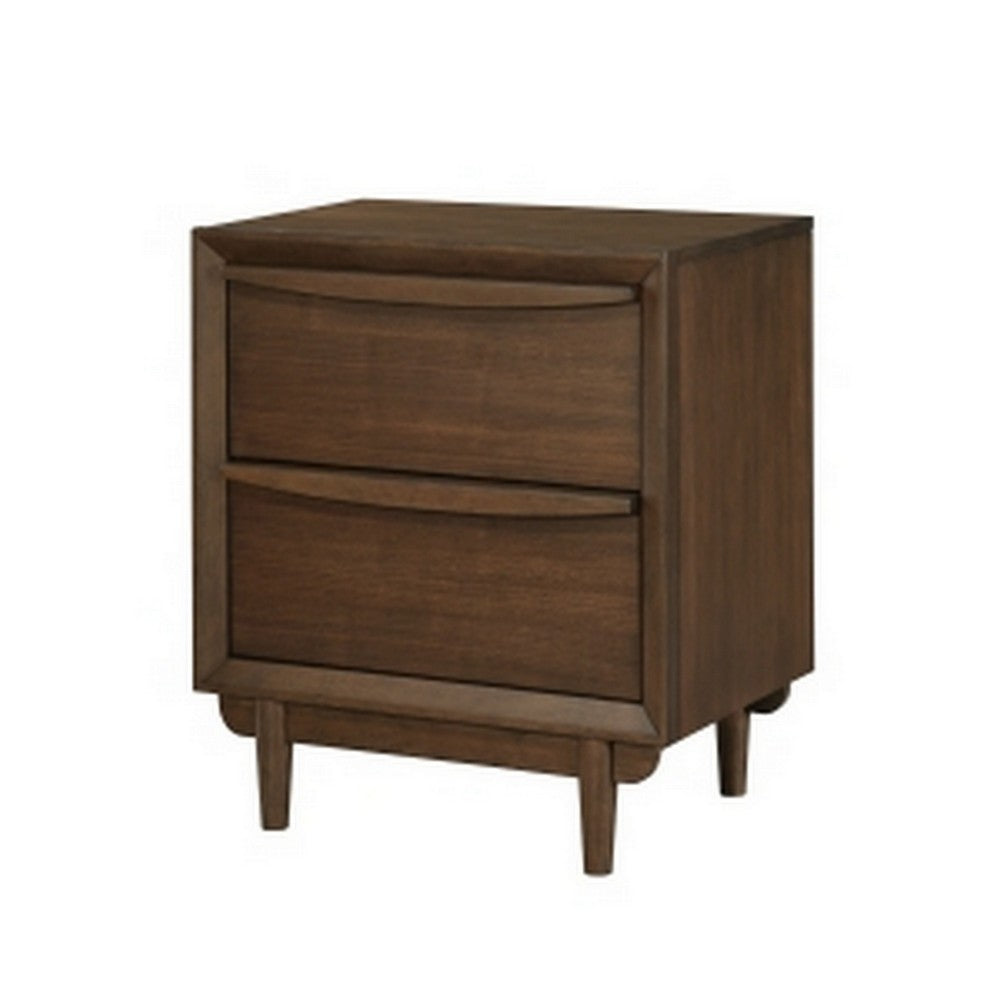 Benjara Soly 27 Inch Nightstand, 2 Drawers, USB Port, Lip Pull Handles, Brown