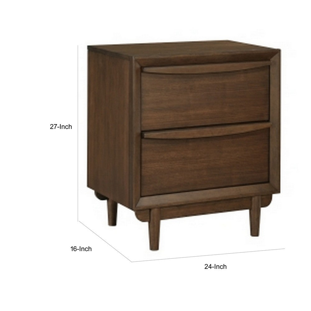 Benjara Soly 27 Inch Nightstand, 2 Drawers, USB Port, Lip Pull Handles, Brown