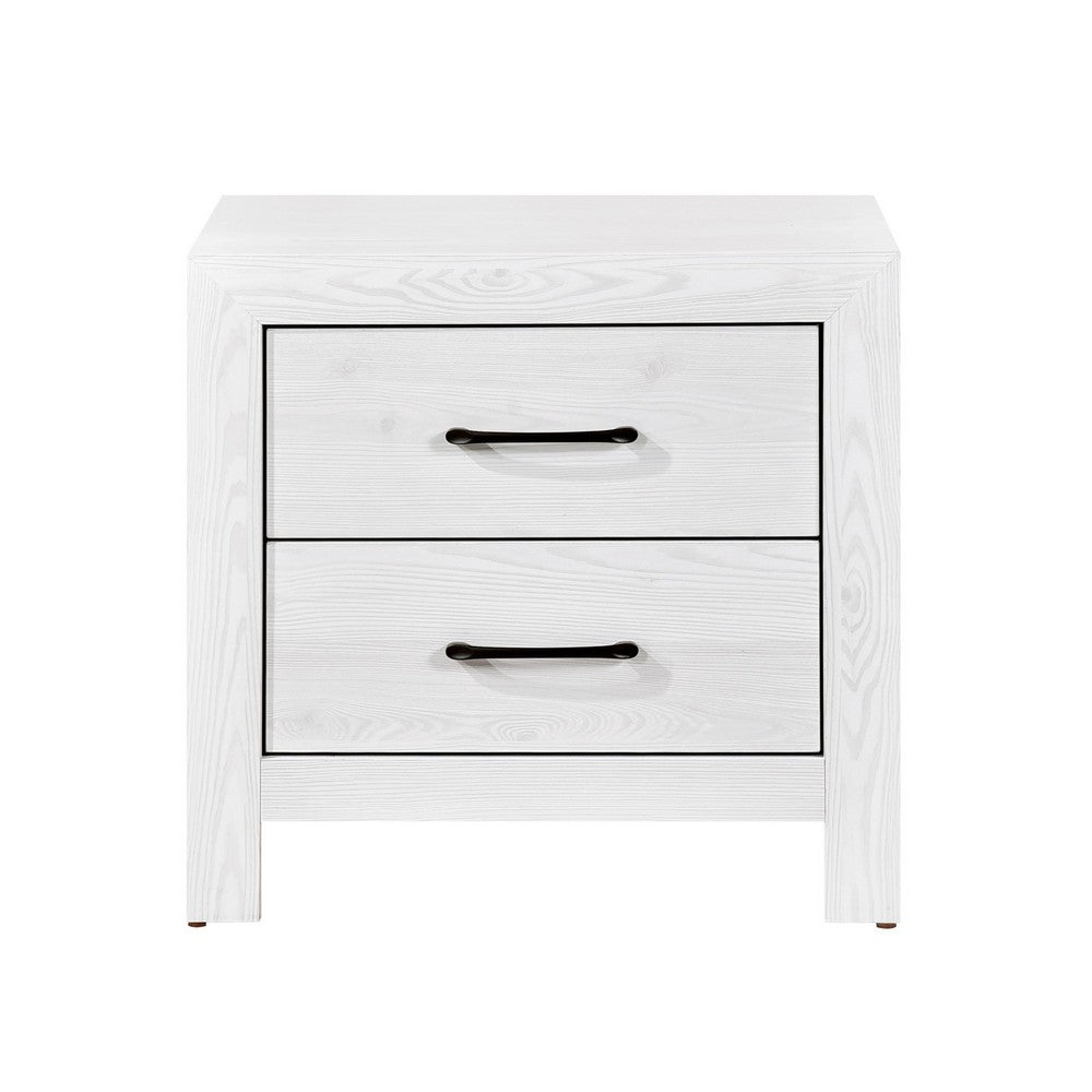 Benjara Eby 24 Inch Nightstand, 2 Drawers with Black Nickel Handles, White Finish