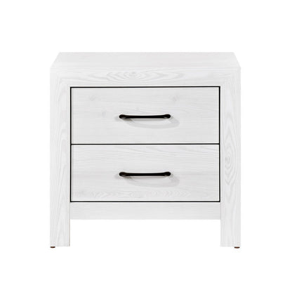 Benjara Eby 24 Inch Nightstand, 2 Drawers with Black Nickel Handles, White Finish