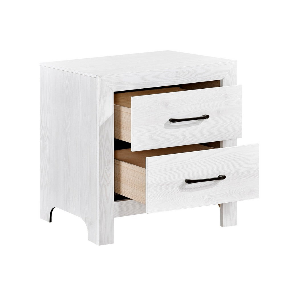 Benjara Eby 24 Inch Nightstand, 2 Drawers with Black Nickel Handles, White Finish
