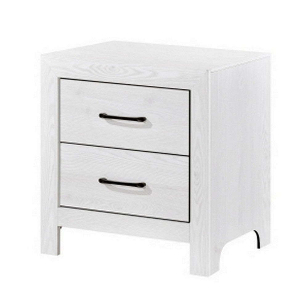 Benjara Eby 24 Inch Nightstand, 2 Drawers with Black Nickel Handles, White Finish