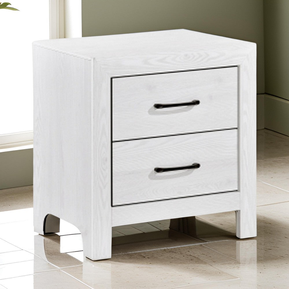 Benjara Eby 24 Inch Nightstand, 2 Drawers with Black Nickel Handles, White Finish