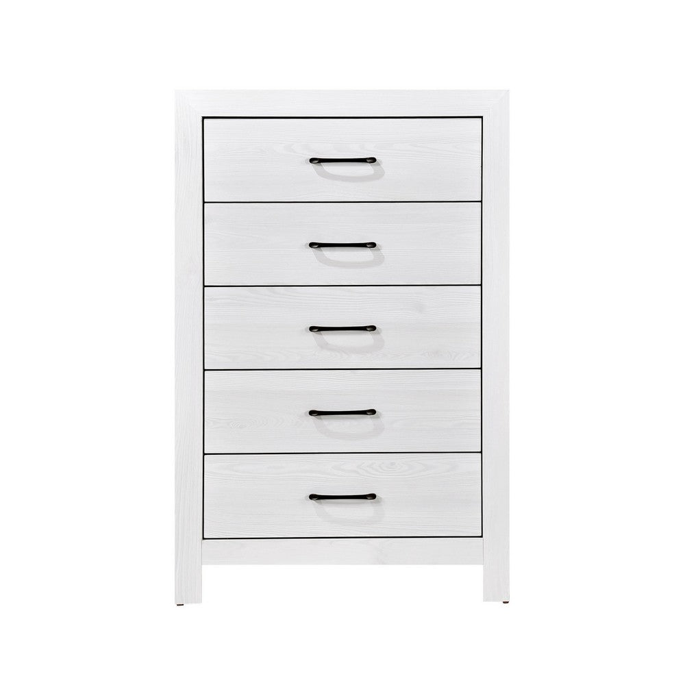 Benjara Eby 48 Inch Tall Dresser Chest, 5 Drawers with Black Nickel Handles, White