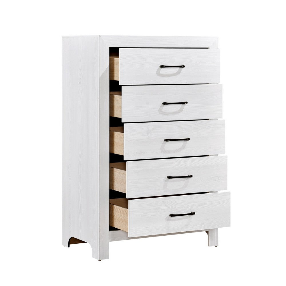 Benjara Eby 48 Inch Tall Dresser Chest, 5 Drawers with Black Nickel Handles, White
