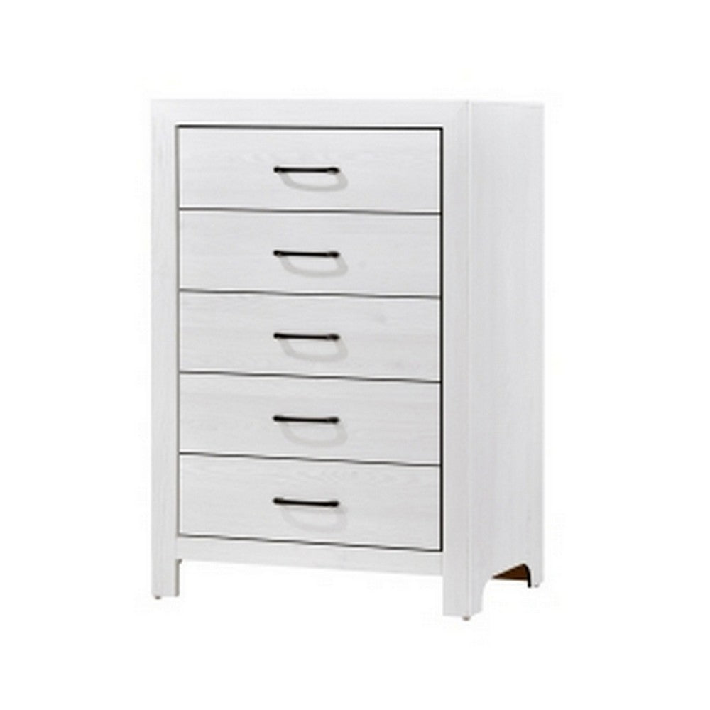 Benjara Eby 48 Inch Tall Dresser Chest, 5 Drawers with Black Nickel Handles, White