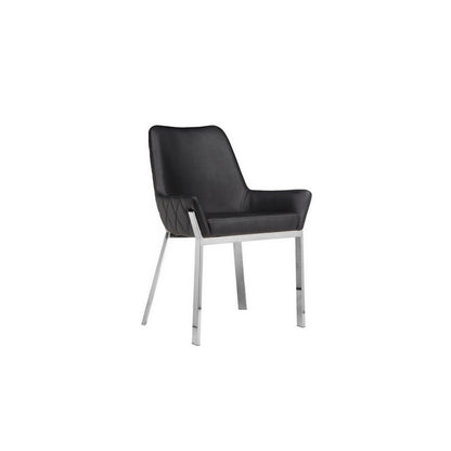 Benjara Fuma 23 Inch Set of 2 Dining Chairs, Foam Fill, Black Faux Leather, Silver