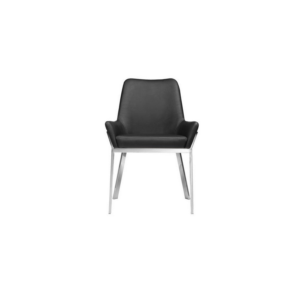 Benjara Fuma 23 Inch Set of 2 Dining Chairs, Foam Fill, Black Faux Leather, Silver