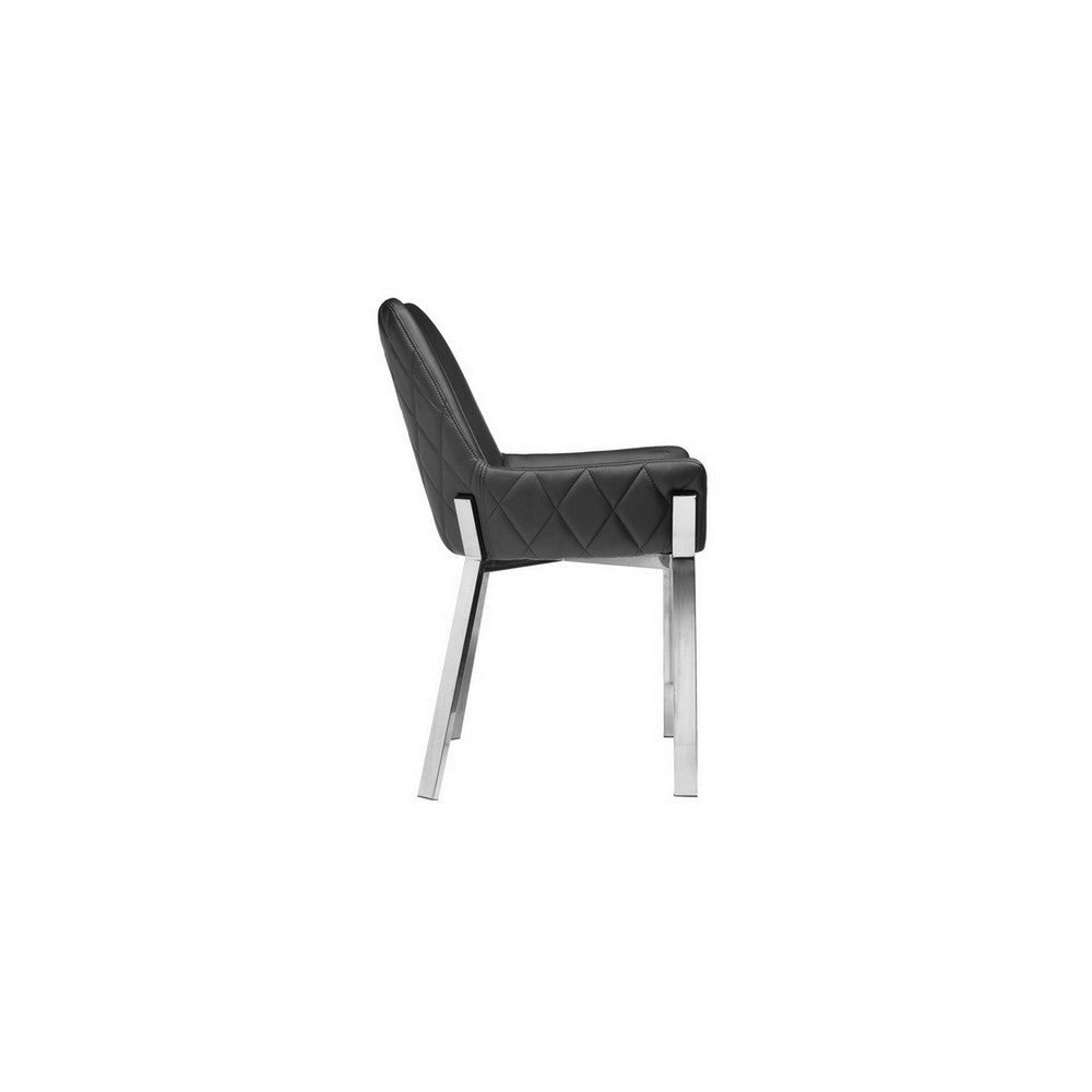 Benjara Fuma 23 Inch Set of 2 Dining Chairs, Foam Fill, Black Faux Leather, Silver